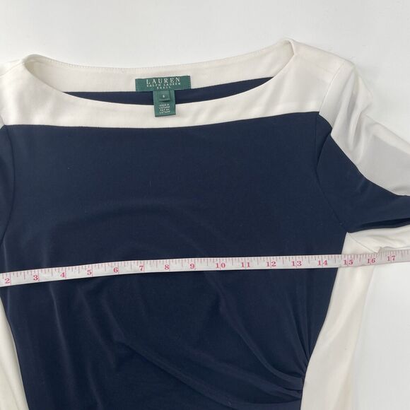 Lauren Ralph Lauren Womens Dress Sz 6 Navy Ivory Colorblock Stretch Knee Length - Picture 7 of 10